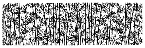 Foto Bamboo forest thicket with dense stalks and leaves in organic nature style