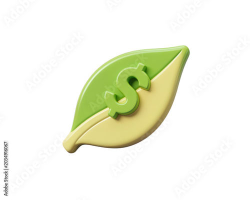 Dollar Sign on Leaf Icon 3d Render Isolated on Transparent Background