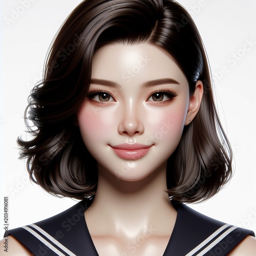 Stylized sailor portrait of young woman in navy uniform