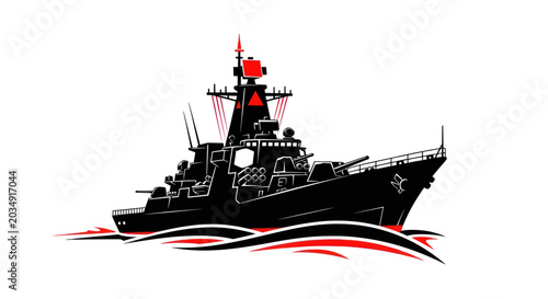 Bilde på lerret Modern Warship Silhouette, Naval Combat Vessel Illustration, Military Ship Icon