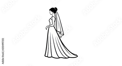 Elegant Bride Silhouette in Wedding Dress with Veil