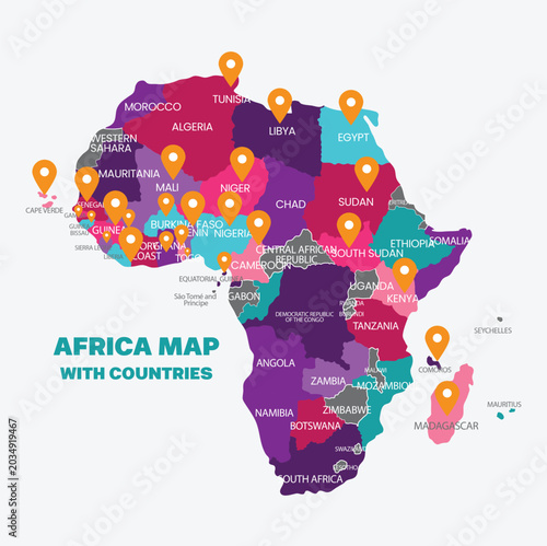 AFRICA MAP WITH COUNTRIES in vector