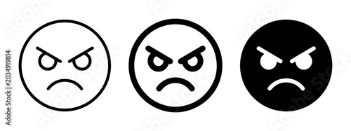 Billede på lærred Angry Face Icons, Set of Three Expressive Emoticons, Negative Emotion Symbols, F