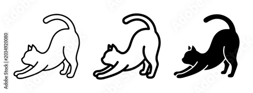Fotografija Stretching Cat Vector Icons, Silhouette and Outline, Playful Feline Poses for Pe