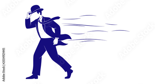 Foto Man in Suit and Hat Rushing Forward with Speed Lines