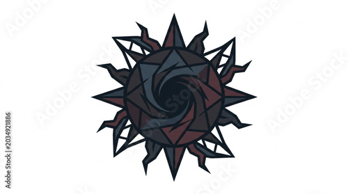 Quadro su tela Abstract Dark Sun Symbol with Sharp Rays and Swirling Center.