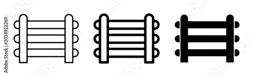 Foto Rustic Wooden Fence Icons, Farm Boundary Symbols, Countryside Barrier Graphics