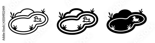 Obraz na płótnie Duck Pond Icons, Wildlife Water Scene Graphics, Nature Landscape Elements, Simpl