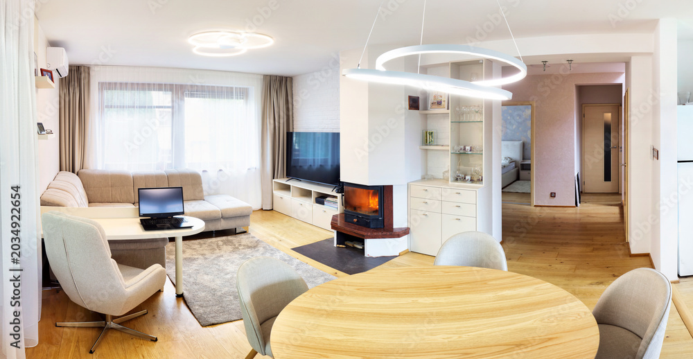 Fototapeta premium A contemporary living room interior design mock-up featuring vibrant decorative accents