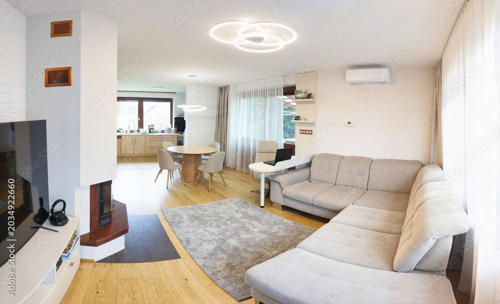 Fototapeta premium A contemporary living room interior design mock-up featuring vibrant decorative accents