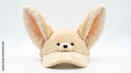 Fennec fox plush baseball cap isolated on white background