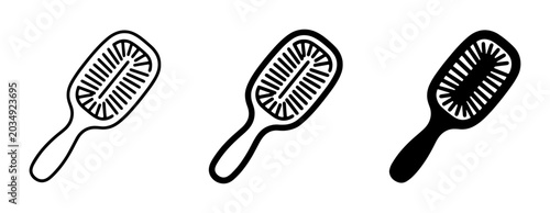 Cuadro en lienzo Hair Brush Icons, Vector Set: Simple Outline, Filled Outline, Solid Black Styles