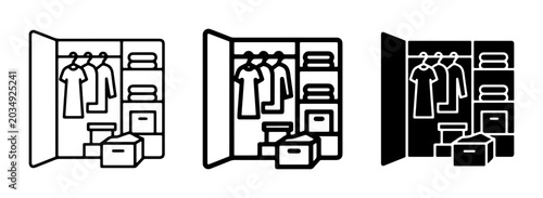 Fotografi Wardrobe Icon Set, Closet Organization Vector Graphics, Clothing Storage Symbols