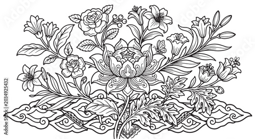 Seamless vintage floral pattern with hand drawn flowers and leaves vector illustration