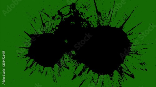 Black and white paint splash liquid explosion isolated on green screen