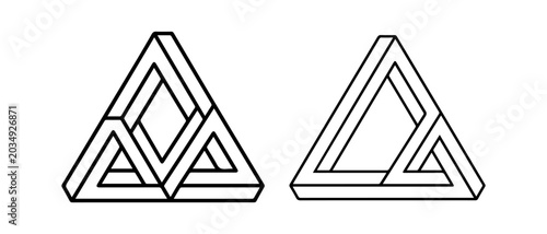 Quadro su tela Two impossible triangle optical illusions penrose triangles on a white backgroun