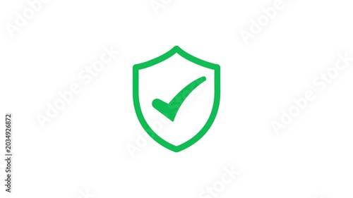 Green shield check mark icon for security and protection animation