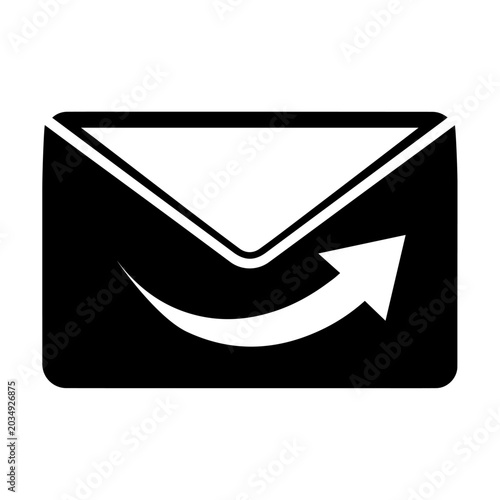 Tablou pe pânză Black silhouette of an envelope with a curved arrow indicating sending or outgoi