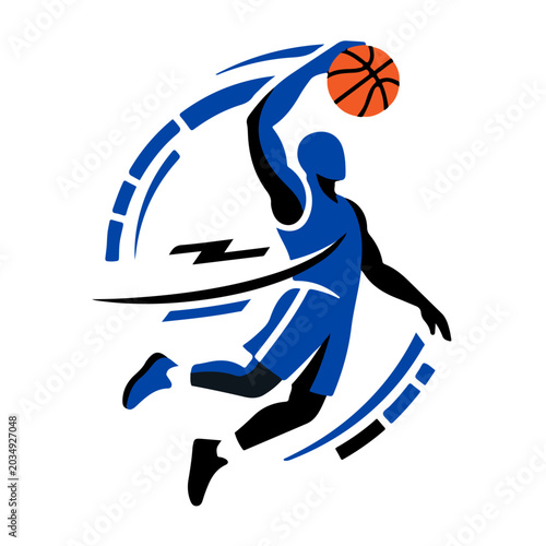 Cuadro en lienzo Dynamic basketball player silhouette dunking with abstract speed motion lines ba