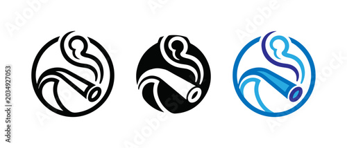 Tableau sur toile Pipe and smoke logo variations in black and white and color with old fashioned l