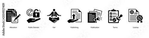 фотографія Publishing Rights web banner icon vector illustration featuring Alteration, Public Domain, Fair, Publishing, Publication, Terms, and License