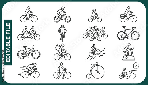 Quadro em tela Bicycle, cyclists icons set