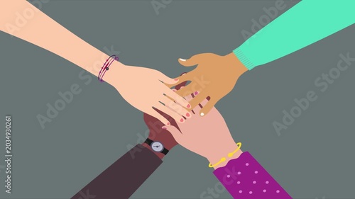 Multicultural people holding hands. Hands in a circle. Volunteer people group concept.