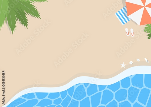 南国の砂浜とパラソル
