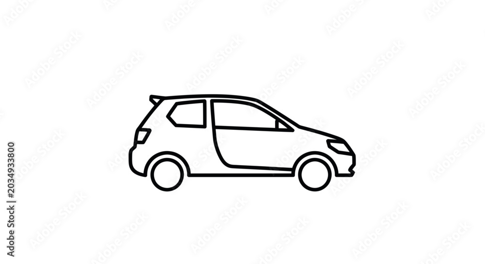 Obraz premium Minimalist outline drawing of a compact car, simple line art vehicle icon