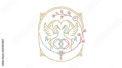 Foto Elegant Swan Emblem with Intertwined Rings and Floral Accents.