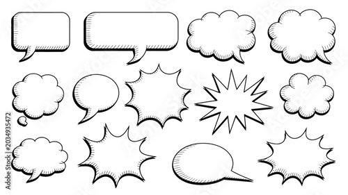 Photography Speech bubble collection hand drawn black and white vector illustration on a whi