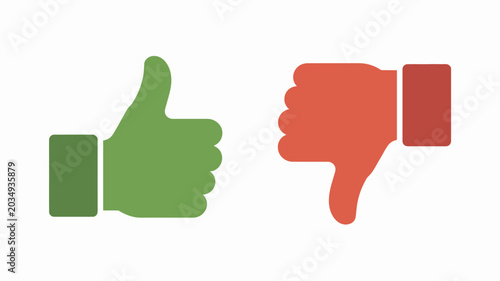 Foto Thumbs up and thumbs down hand gestures flat icon set on white background approv