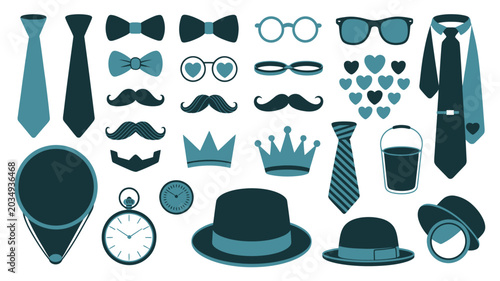 Canvastavla Collection Of Formal Accessories In Teal And Navy Vector Illustration bowtie tie
