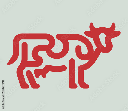 Minimalist Red Cow Line Art Logo: Abstract Livestock Branding Icon