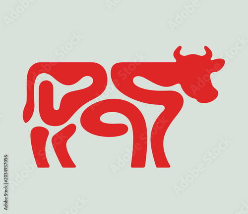 Minimalist Red Cow Line Art Logo: Abstract Livestock Branding Icon