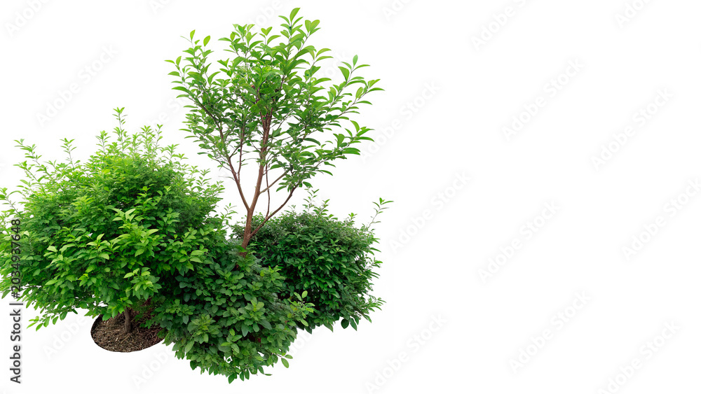 Fototapeta premium Lush green bushes and shrubs garden plants isolated on transparent background cut out