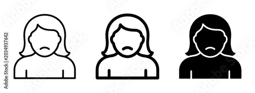 Photos Sad Woman Icons, Melancholy Female Faces, Unhappy Person Symbols, Distress Mood
