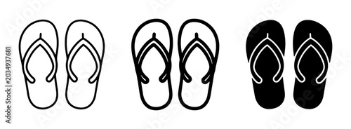 Bild auf Leinwand Flip Flops Set, Summer Footwear Icons, Beach Sandals Vector Graphics, Casual Sho