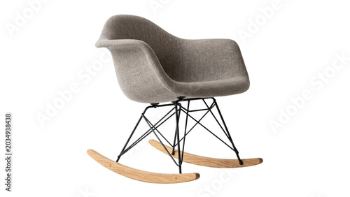Fotografie Upholstered rocking chair with metal base on transparent background
