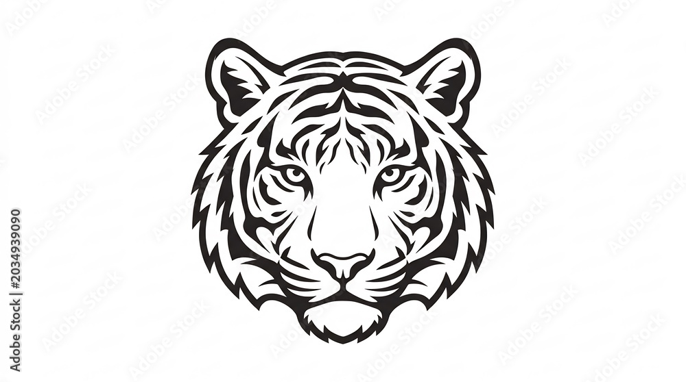 Fototapeta premium Minimalist tiger face icon with clean black and white stripes