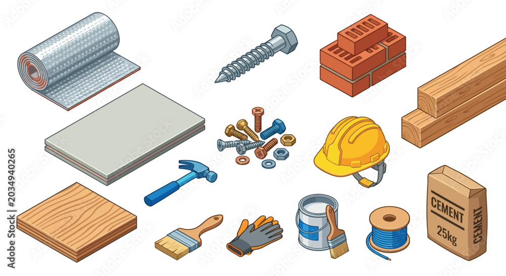 Fototapeta premium Construction tools and materials vector illustration on a white background