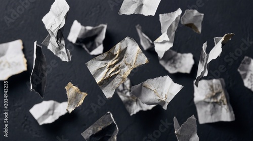 Floating Torn Paper Fragments Abstract Motion Composition