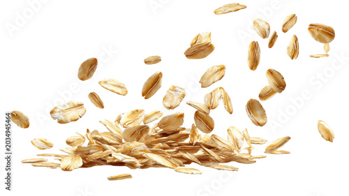 flying oat grains isolated on white background natural cereal seeds texture healthy organic agriculture food concept 