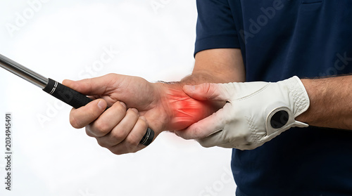 Golfer Wrist Pain: Sports Injury, Tendonitis, or Carpal Tunnel Syndrome. Medical & Rehabilitation Concept.