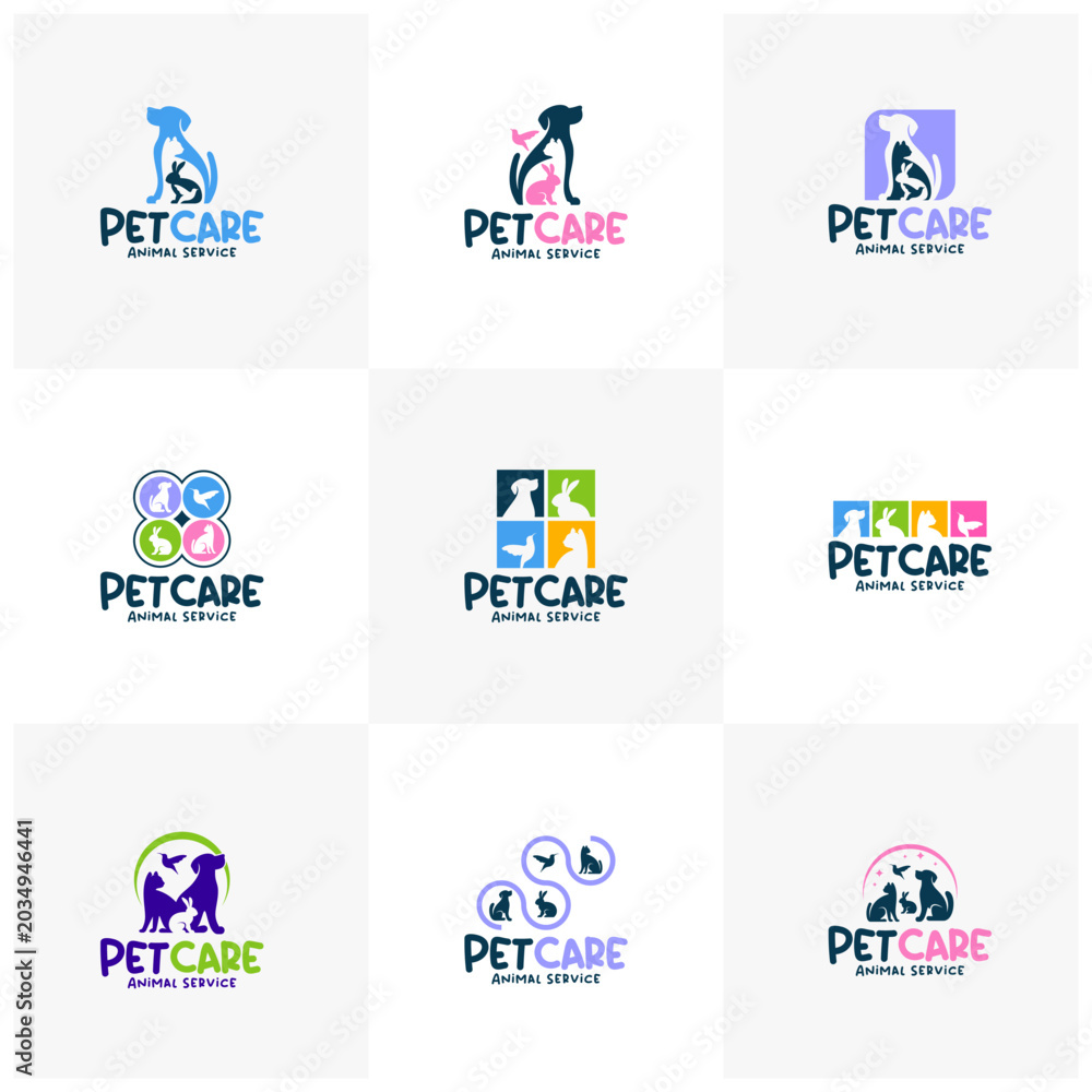 Fototapeta premium Set of Pet care logo design concept. Pet service logo vector template. Icon Symbol