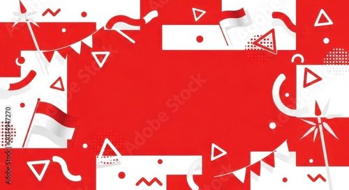 Indonesian independence day background with indonesian flag on red and white frame.