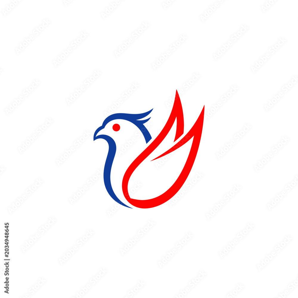 Fototapeta premium Minimalist blue and red bird line art logo icon