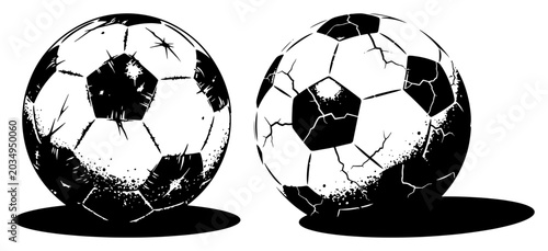 Foto Cracked and shattered soccer ball in distressed vector style