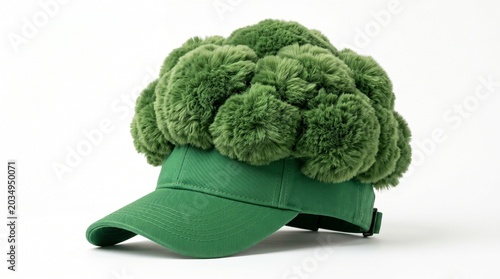 Broccoli shaped novelty baseball cap isolated on white background