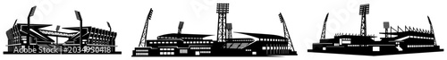 Fotografía Modern soccer stadium silhouettes with floodlights and grandstands vector set